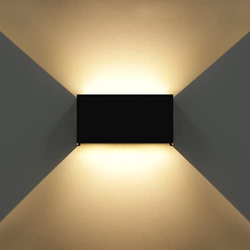 KAWELL 12W Moderne Lampe Murale LED Applique Murale Up Down Angle de Faisceau Réglable Lèche-murs LED Intérieur Extérieur Imperméable IP65 pour Salle de Bain Chambre à Coucher Couloir, Noir 3000K Cover