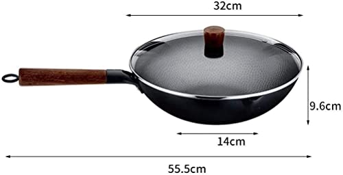 Wok de hierro fundido con tapa y mango de madera 12.5 pulg miniatura 2