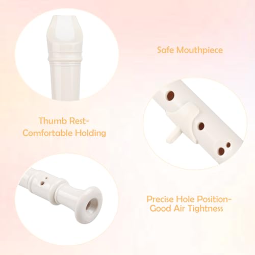 Image of Mr.Power Soprano Recorder ABS Plastic Recorders German Style C Key with Cleaning Rod, Thumb Rest, Fingering Chart, Case Bag (White)