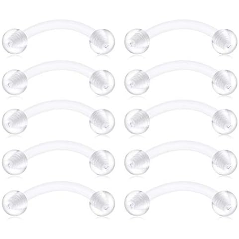 JFORYOU 10PCS Clear Bioflex Acrylic Curved Barbell Belly Button Rings Snake Eyes Tongue Ring Retainer Piercing 14G 14mm Cover