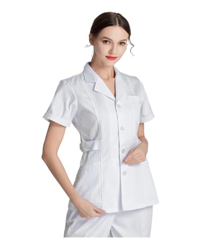 LXHZSY Uniformes Sanitarios Conjunto de Uniformes de Enfermera Cortos Blancos, Bata de Laboratorio, Uniforme de médico, Ropa de Mujer, Ropa de salón de Belleza Rosa(White1(no Pants),XL)