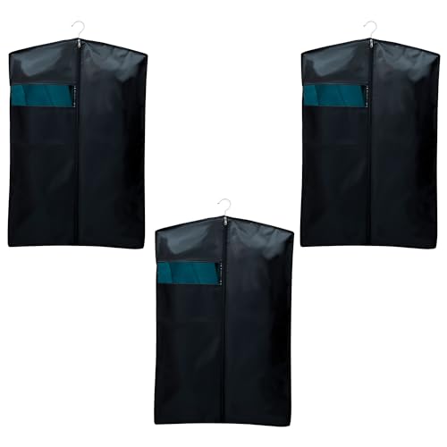 Image of Men's Coat & Blazer Cover | Fold-Over Rexin Garment Bag | Durable, Dustproof, Moisture-Proof Protector for Suits, Jackets & Formal Wear | Black | Set of 3 | Height-36 inch
