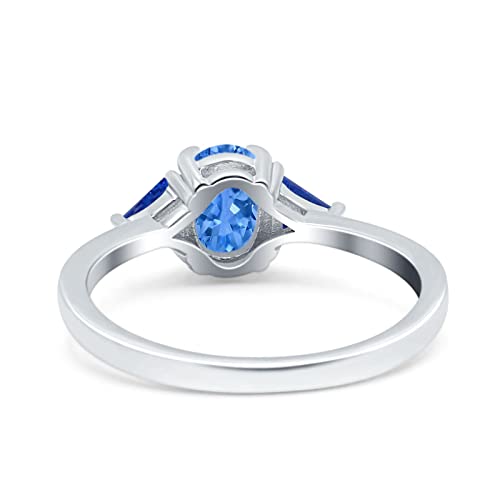 Vintage Art Deco Oval Wedding Engagement Bridal Ring Triangle Blue Sapphire Simulated Cubic Zirconia 925 Sterling Silver3