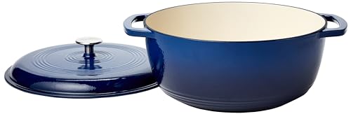 Amazon Basics Enameled Cast Iron Round Dutch Oven with Lid and Dual Handles, Heavy-Duty & Large, 7.3-Quart, Navy - Image 3