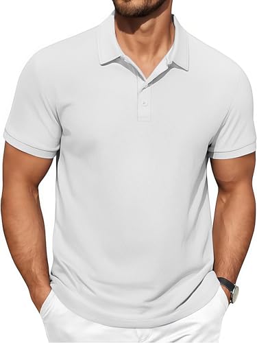 COOFANDY Men's Polo Shirts Short Sleeve Classic Fit Golf Shirts Casual Solid Waffle Collared T Shirt