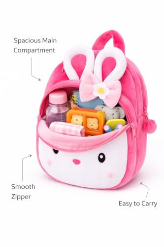 Image of Cartoon Plush Kids School Bag 2-6 Years | Soft Toy Backpack for Boys & Girls | Toddler Nursery Preschool Bag | Lightweight Adjustable Straps
