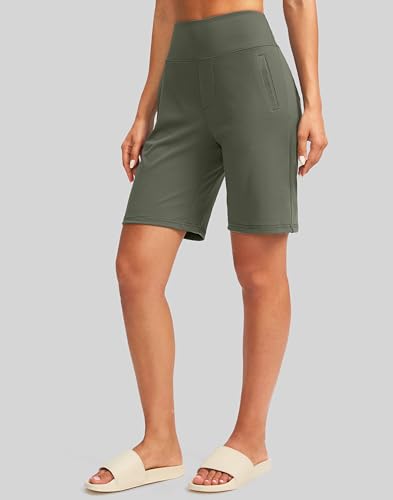 Image of SANTINY Women's 9 inch High Waisted Bermuda Shorts with 4 Pockets Knee Length Long Shorts for Women Workout Athletic Casual