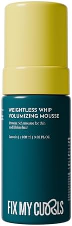Fix My Curls Weightless Whip Volumizing Mousse | Enriched with Rice Protein for Hair Growth, & Apple Cider Vinegar | For Wavy, Curly, Frizzy Hair | Curl Enhancing | Silicone & Alochol Free (3.3oz)