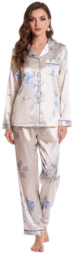 Image of Night Suit for Women with Full Sleeve Button-Down Top with Pant Dress for Woman, Night Dress for Woman, Cotton Two-Piece Loungewear Set
