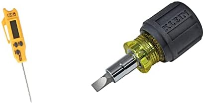 UEi Test Instruments PDT650 Folding Pocket Digital Thermometer,Yellow & Klein Tools 32561 Multi-Bit Screwdriver / Nut Driver, 6-in-1 Stubby Screwdriver with 2 Phillips, 2 Slotted Bits, 2 Nut Drivers