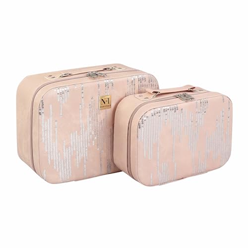 Image of NFI essentials Printed Makeup Box Set of 2 Cosmetic Box Jewellery Bridal Box Trousseau Box Vanity Beauty Case Organizer for Wedding Makeup Bag for Bride