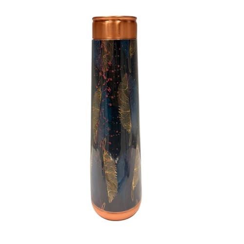 Image of ATTRO Arth Deluxe Copper Bottle Design Boosts Immunity Leakproof & Lightweight |Anti-Bacterial, BPA Free with Secure Cap for School, Travel, Gym & Work 900ml Rainbow Leaf Gold