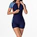 Floleo One Piece Swimsuits for Women Short Sleeve Rash Guard Surfing Modest Swimsuit Color Block Zipper Front Bathing Suits Orange