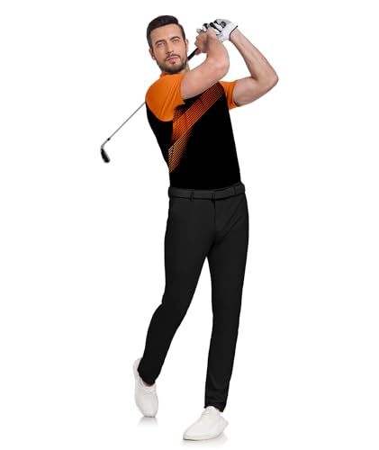 Mens Polo Shirts Short Sleeve Printed Quick‑Dry Golf Tops Black and Orange - image 3