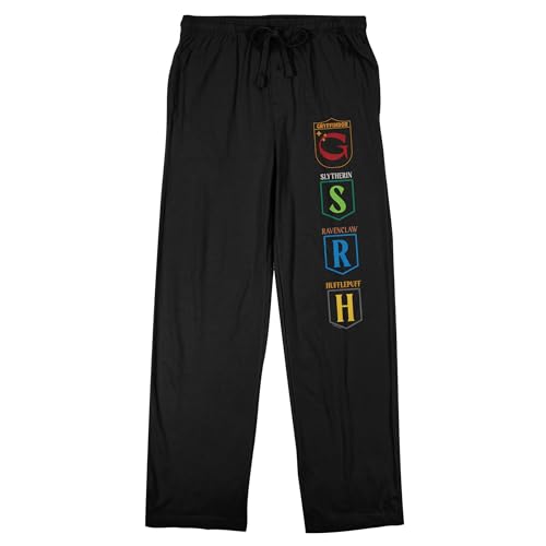 Bioworld Harry Potter Hogwarts Houses Men's Black Sleep Pajama Pants