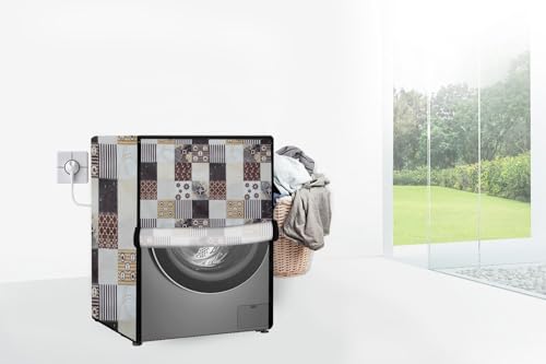 Image of Stylista Waterproof Front Load Washing Machine Cover Compatible for Haier 8 kg, Compass Pattern Grey