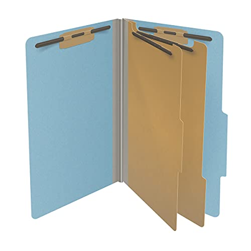25 Pt. Pressboard Classification Folders, 2/5 Cut Roc Top Tab, Legal Size, 2 Dividers, Light Blue (Box Of 10) #TOP2
