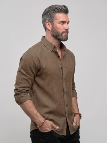 Image of NexaFlair Men's Regular Fit Solid Pattern Laffer Cotton Shirt with Long Sleeve Collared Neck Standard Length and Button Down Closure Type | Mens Casual Shirts | Man's Formal Shirts