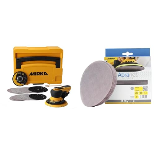 Mirka DEROS II 5650 Exzenter-Schleifer Schleifmaschine mit Absaugung & Abranet Netzschleifscheiben Ø 150mm Klett/Korn P320 / 10 Stk