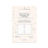 Recambio de hojas para que prepares tus listas y tengas tus asuntos pendientes en orden y bajo control; es compatible con tu planner de anillas tamaño a5. 52 páginas (26 hojas) papel natural 120 grs; medidas: 14,5 cm x 21 cm