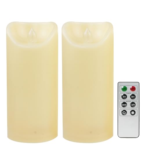 Image of CANDLE CHOICE Outdoor Battery Operated Flameless Candles with Remote Timer Waterproof Flickering Plastic Electric LED Pillar Lights for Lantern Patio Garden Wedding Party Decorations 3x7 Inches 2 Pack