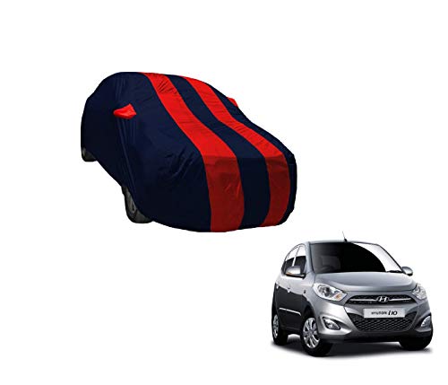 Image of Auto Hub Car Cover Compatible with Hyundai i10 (Model : 2009-2014) with Weather Proof, Mirror Pocket, Triple Stitched, i10 Car Cover- Navy-Red