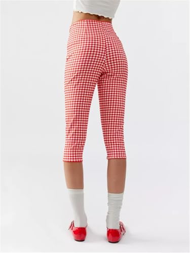 Y2k Capri Pants for Women Trendy Gingham Skinny Cropped Pants High Waist Pull On Capris Trousers Coquette Streetwear4