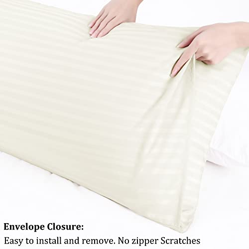 PiccoCasa Pillowcases 2 Pack Striped Soft & Breathable Microfiber Pillowcase Khaki with Envelope Closure 50 x 75cm Pillow Covers for Home and Hotel - Image 4