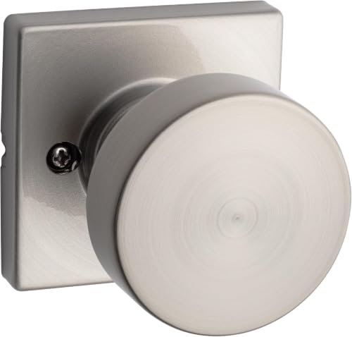 Image of Kwikset Pismo Dummy Door Knob, Single Sided Handle for Closets, French Double Doors, and Pantry, Satin Nickel Non-Turning Interior Push /Pull Door Knob, with Microban Protection, Square Rose