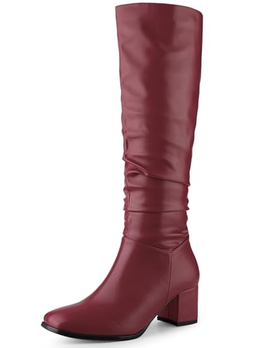 Perphy Square Toe Chunky Heel Knee High Boots for Women Burgundy 6 UK/Label Size 8 US