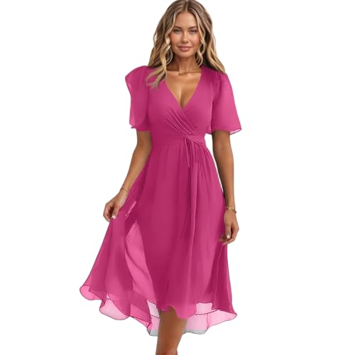 Spring Summer Chiffon Midi Dresses for Women 2025 Elegant Classy Wedding Guest Floral Formal Cocktail Prom Dress