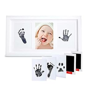 PewinGo Fußabdruck Baby Set,Handabdruck Baby Set mit 2 Tintenlos Fußabdruck Stempelkissen Baby und Elegant Hölzern Baby…
