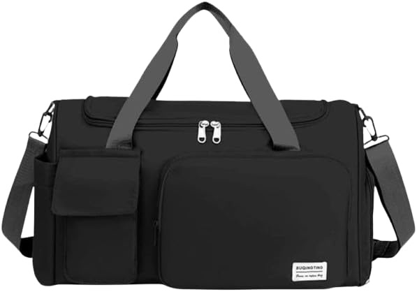 Bolsa Mala Feminina Academia e Viagem com Porta Tênis, Unissex, Resistente e Estilosa – Poliéster, Alça Confortável, Ideal para Treinos, Passeios e Presentes(Preto)