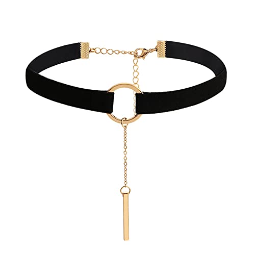 JczR.Y Fahion Wide Leather Choker Necklace Gold Silver Long Chain Bar Pendant Collar for Women Girls