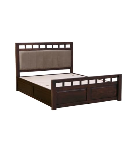 Image of EXCEL HOME EXCEL International Solid Sheesham Wood Queen Size Bed with Box Storage | Wooden Double Bed with Box Storage & Upholstered Cushined Headboard for Bedroom | Rosewood, Teak Finish