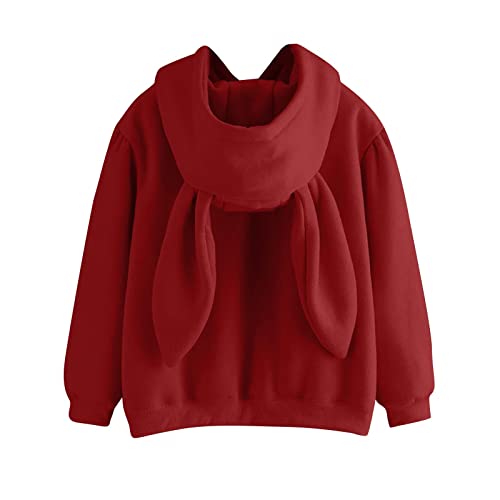 Moletom para mulheres natal gráfico bonito orelha de coelho moletom grande manga longa cordão moleto