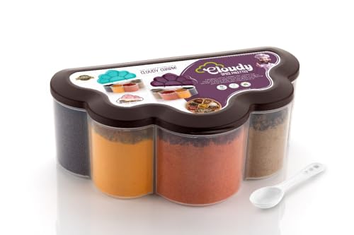 Image of HomeWiz 6 Section Masala Box Cloud Shape 1600ml | BPA-Free Large Airtight Masala Dabba | Food Grade Transparent Spice Container For Kitchen | Masala Container Set | For Spices & Dry Fruits