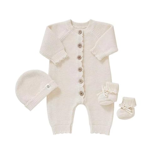 Organic Cotton Baby Sweater Romper Hat Booties Set