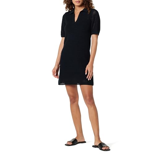The Drop Women's Melia Collared Crochet Micro Mini Dress Black, XS