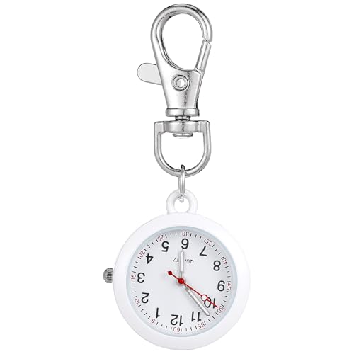 Homoyoyo Clip On Pocket Watch: Nurse Glow Pointer Watch with Clip and Lapel Option Nurses Fob Hand for Women Unisex Hanging Digital Fob for Doctors(White)