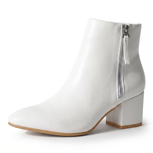 Zuma Women's Ankle Boots For Women – Closed Pointed Toe Boot - Low Block Heel Zipper Bootie - Women Comfortable Bootie - Wide chunky Shoes - Short platform comfort booties - Womens Side Zipper