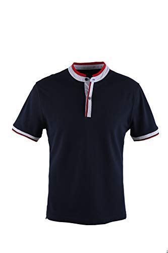0115Voray Ga Polo Hombre algodón Granito Cuello Mao Vivo Contraste (Marino, s)