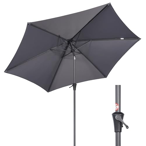 Deuline Alu Sonnenschirm Ø300cm Gartenschirm Terrassenschirm Marktschirm Neigbar mit Kurbel Aluminium Mast UV50+ Bespannung MALTA+ Grau