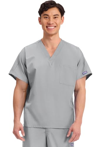 Image of Cherokee Scrubs for Women and Men Unisex V-Neck Tunic Nursing Scrub Top with Chest Pocket, Tuckable Durable Fabric - 4777 | 1 Chest Pocket For Essentials, Traditional Fit, Durable Construction, Comfortable Knit Details, Easy Care, Tuckable Style