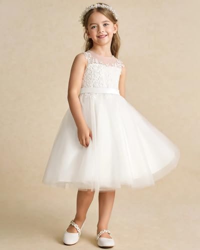 Elegant Bow Knot Flower Girl Dresses with Applique Summer Crewneck Tulle Formal Wedding Party Mini Dress3