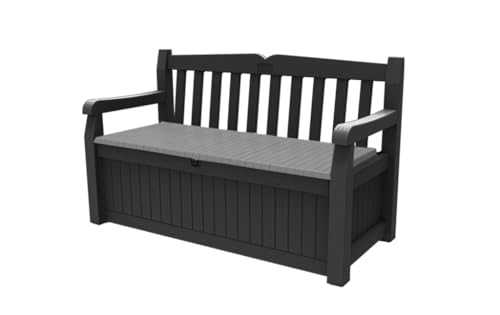 Keter Banc de Jardin avec Coffre de Rangement en resine texturée résistant aux intempéries, Banc de Rangement verrouillable, Gris