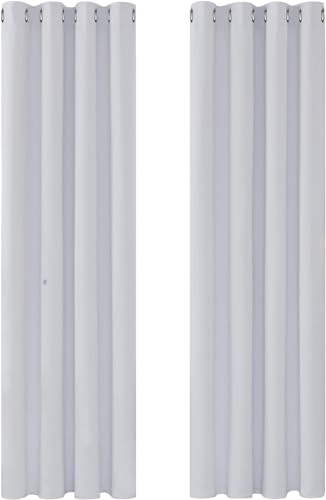 Deconovo Window Treatment Curtains Thermal Insulated Decorative Soft Energy Saving Room Darkening Eyelet Curtains for Kid 55 x 106 Inch Silver Grey Set of 2