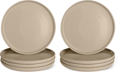 Image of Amazon Basics Glazed Stoneware Dinner Plates, Ceramic 4-Piece Set, Microwave, Dishwasher and Freezer-Safe, Modern Design, 10.5 in., Linen Gray (Pack of 2)