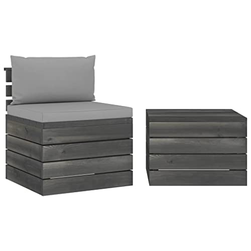 Solivagant Muebles de jardín de palets 2 Piezas Cojines Madera Maciza Pino,Gris,21.8kg
