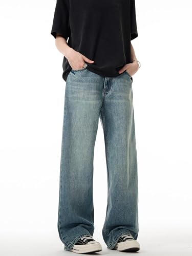 Men's Jeans Vintage Washed Denim Jeans Loose Fit Trouser for Men3